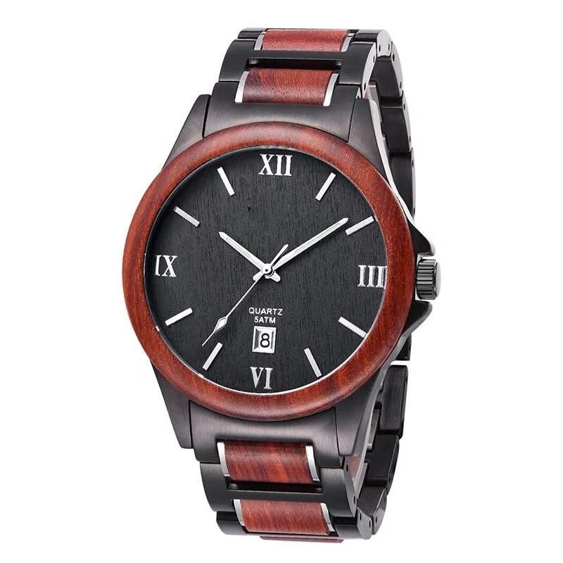 

Mens Custom Logo OEM Stainless steel Red Sandal Waterproof wood Watches, Customized