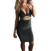 

2019 Summer Bodycon Dress Bikini Sling Bright Silk Cloth Club Dresses Woman Two Piece Set Women Clothing