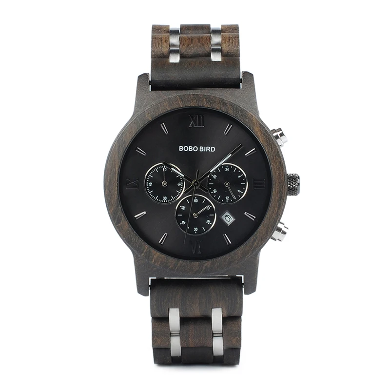 

2019 bobo bird men wood watch with Auto Date Chronograph stopwatch function wristwatch man