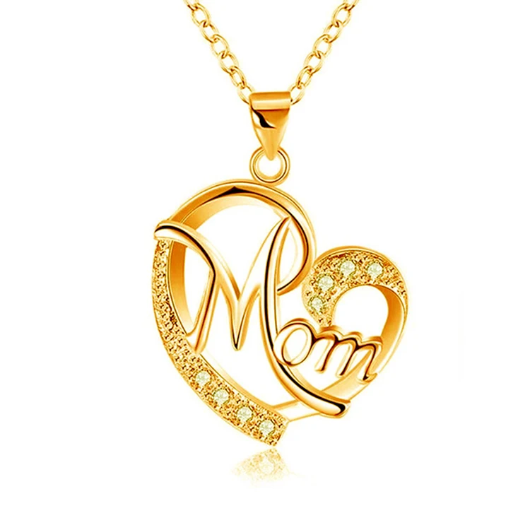 

Mother's Birthday Gift I Love You Rhinestones Heart Pendant Necklace, As photo