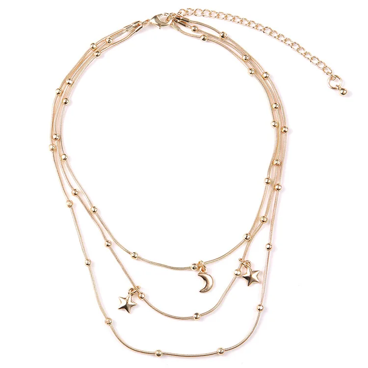 

Vintage Multi-layer Necklace Jewelry stars moon Pendants Necklace Charm neck chain long Necklace Gold For Women