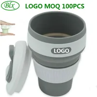 

2018 New Free Sample Custom Logo Eco Friendly 12oz 350ml Silicone Reusable Folding Collapsible Coffee Cup with Lids And Sleeve