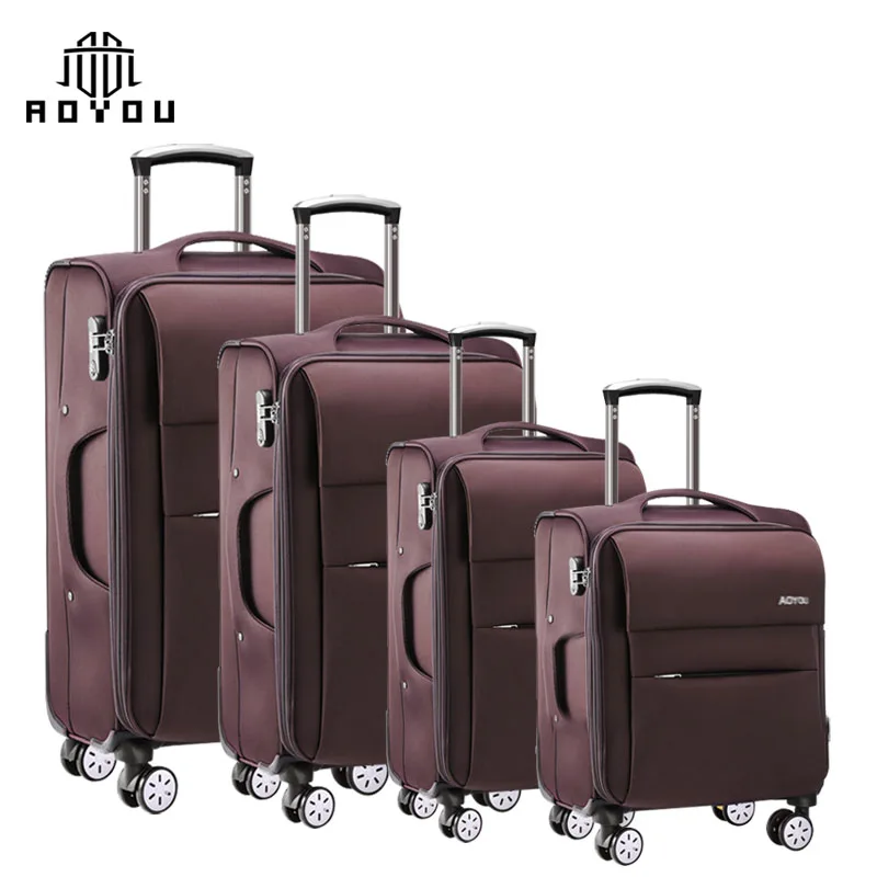 

4pcs 16"/20"/24"/28" Soft Nylon Custom Carry-on Wheeled Expandable Travel Trolley Suitcase Luggage Bag, Black,coffee,purple,army green and others