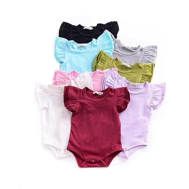 

Summer Baby Rompers Sleeveless Ruffles Cotton Casual Outfit Infant Kids Blue Pink White Solid Jumpsuit Newborn Clothing, As picture