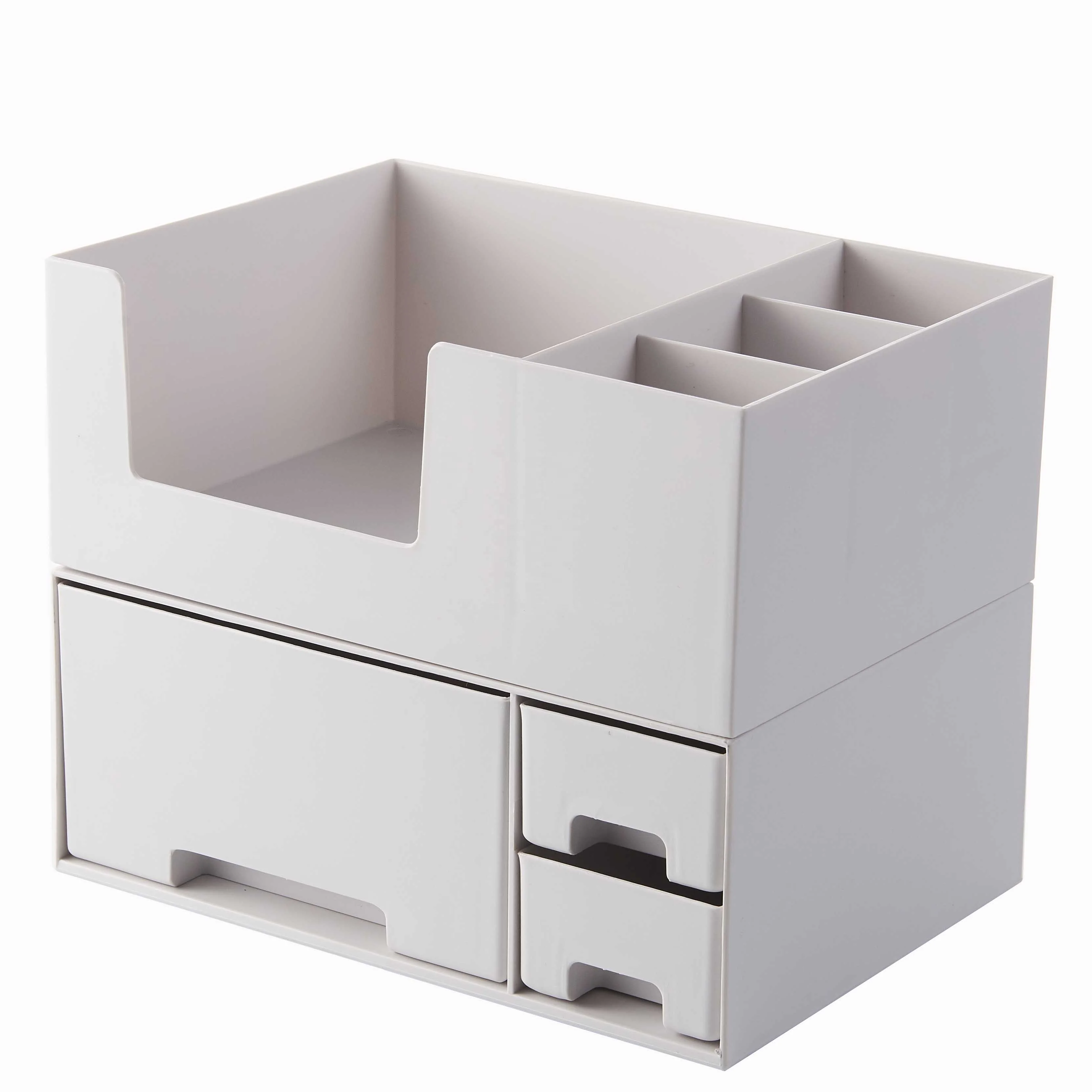 

Set of 2 Stackable Organizer Drawers in Plastic for Home & Office, White, beige