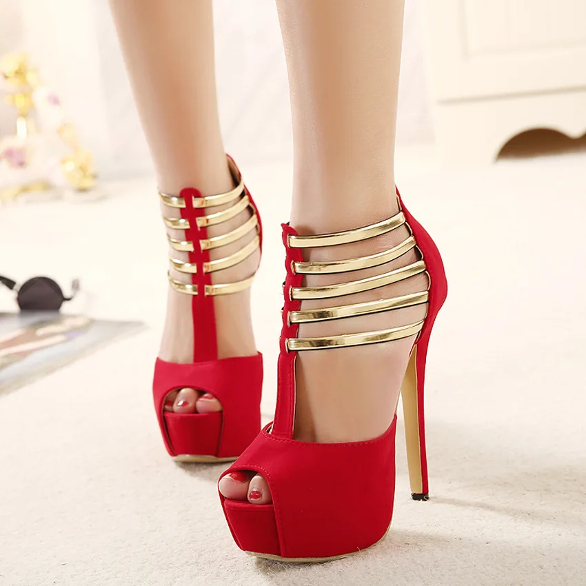 

Womens Sexy Platform Stilettos Peep-toe Stripe Sandals Super High Heels Shoes