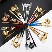 

Jieyang Wholesale Matt Luxury Gold Plated Dinnerware Set Wedding Golden Metal flatware Custom Gifts Stainless Steel Cutlery Set