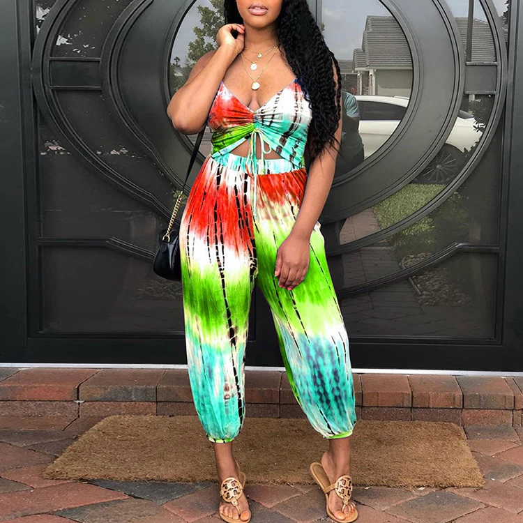 

Hot Sale Two Piece Deep V Neck High Waist Womens Ladies Summer Jumpsuits Sexy, Shown