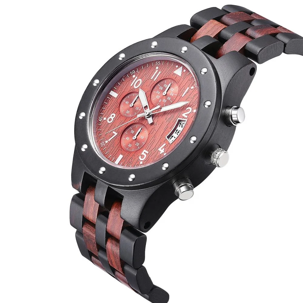 

2019 Hot Sale Luxury Custom logo Chronograph Calendar Wood Watch For Men High Quality, Natural wood color