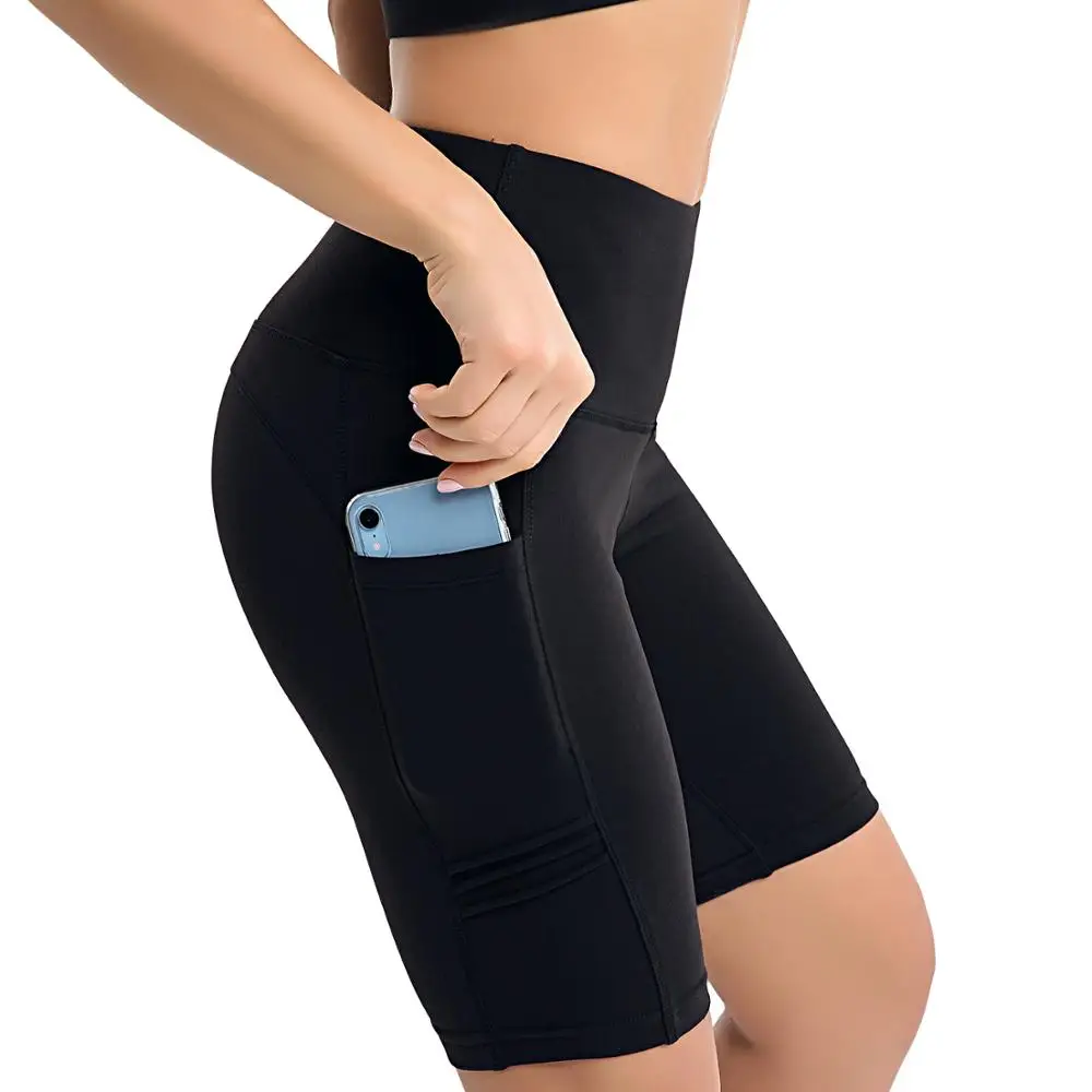 

Wholesale Comfortable Polyester Running Sport Yoga Short Pants with Phone Pocket, Blue;black;gray;dark gray