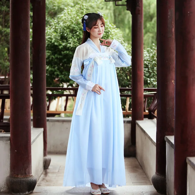 

Hanfu Women Outfits Dresses Tang Dynasty Traditional Ancient Chinese Folk Dance Fairy Skirts Wear Dance Pole Clothing DNV11438, As picture