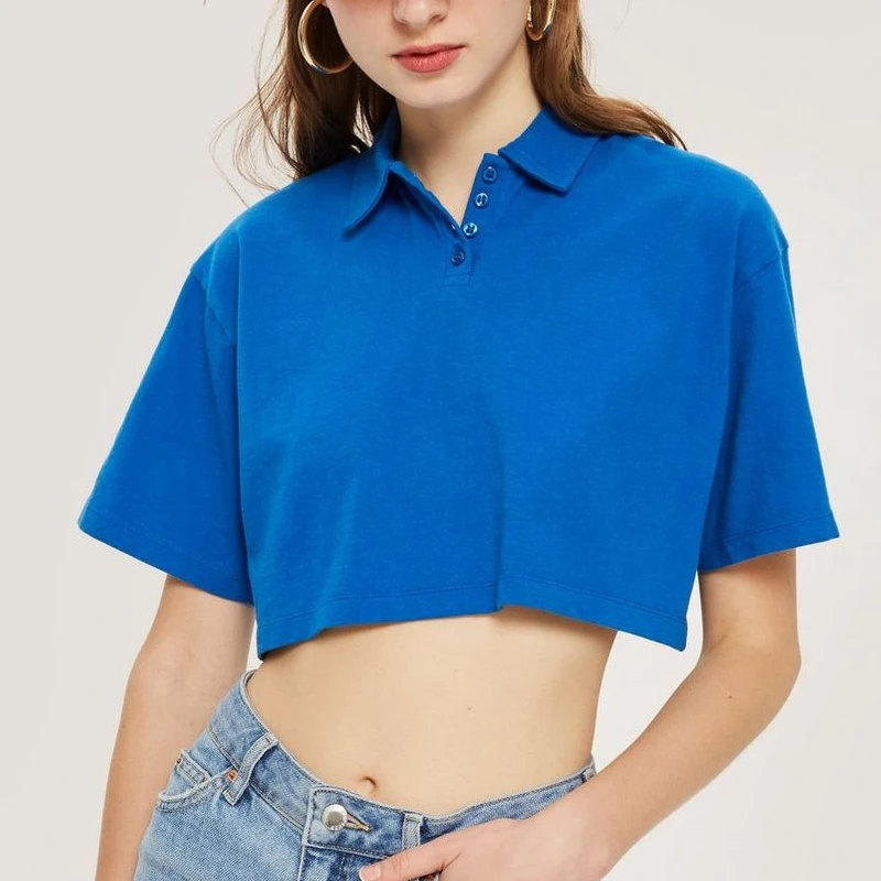 

2019 New Design Fashion OEM Women Short Sleeve Crop Polo Top, Customized color