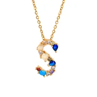 

Brass 18k Gold Plated Jewelry A M 26 Rainbow Color Zircon Diamond Initial Letter Pendant Necklace Carta Joyas Collar