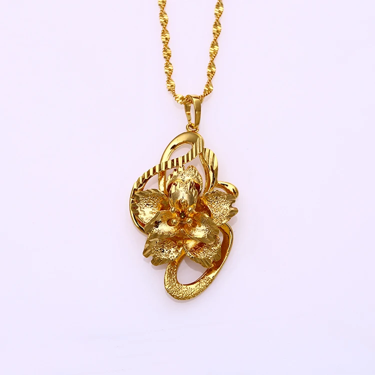 

24K dubai gold jewelry flower shape gold chain pendant necklace