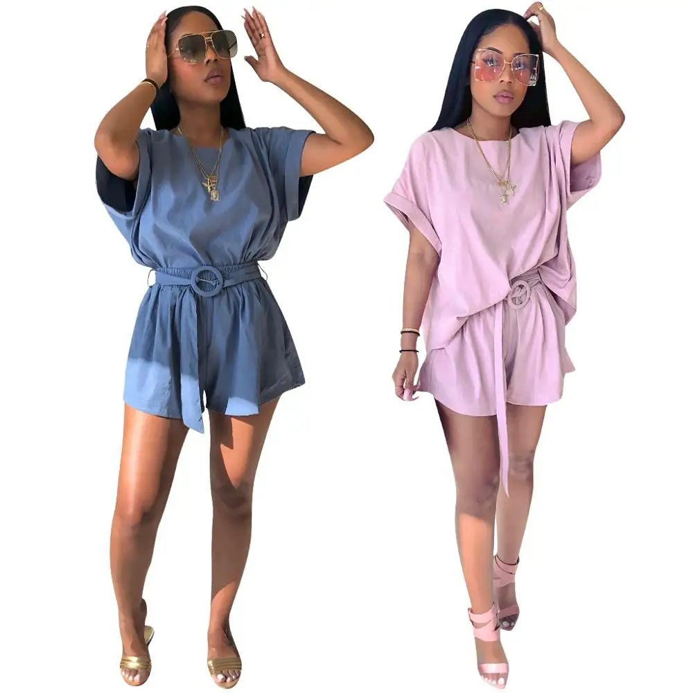 

3726 women Bat sleeve tops and short two piece set sweatpants set, Blue;pink