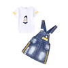 Summer Kids Clothes 2019 Wholesale Retail Cheap Boutique Fashion Denim Overalls Cotton T-Shirt Children Two Pieces Girls Sets