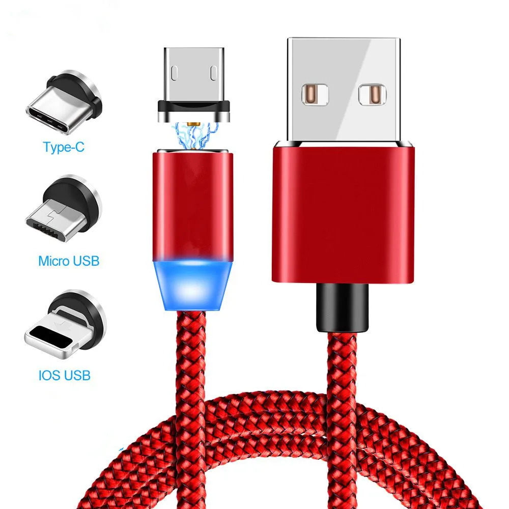 

360 LED 3 in 1 Magnetic Charging Cable for iPhone XR XS MAX 8 7 6 Plus Mobile Phone Magnet Charger Micro USB Cable Type C Wire, N/a
