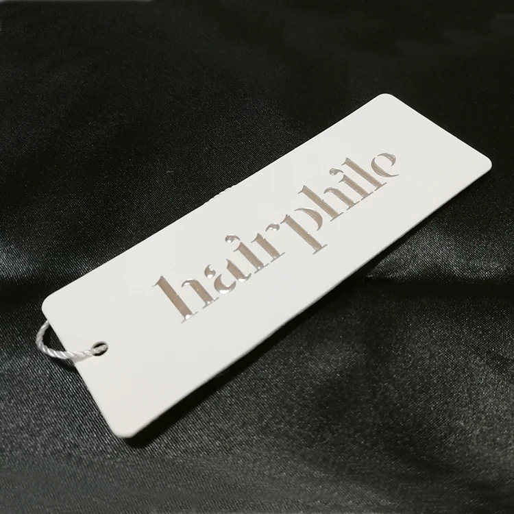 

Guangzhou custom thick brand clothing hang tag, white matte swing tag, Silver foil