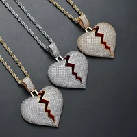 

HipHop Jewelry Enamel Micro Paved CZ Love Couple Charm Cubic Zirconia Iced Out Broken Heart Pendent Necklace Wholesale