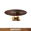 Walnut veneer smoked glass core gold brushed dining table