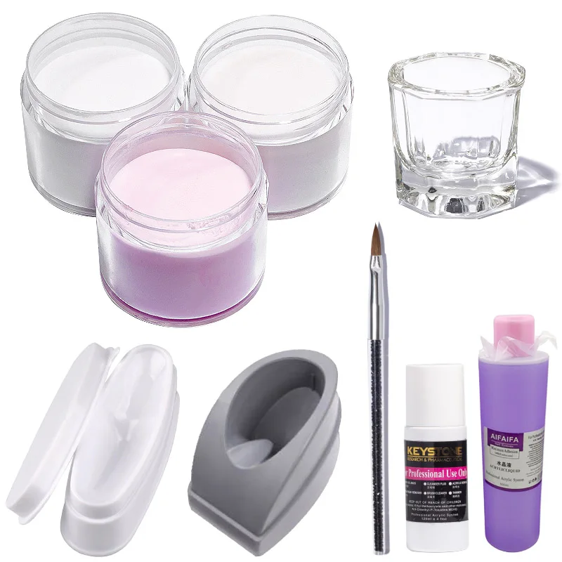 

Nail Art Pink White Acrylic Powder And Liquid Glass Cup Container Brushes Tools Set, 3 colors