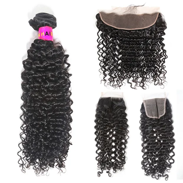

XBL Curly Wave Cuticle Aligned Virgin Human Hair Bundle, 2/3pcs Hair Bundles with Closure/ Frontal, Natural black