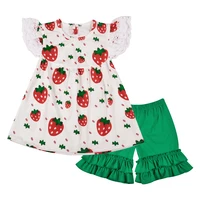 

Boutique baby flutter clothes kids wholesale icing legging clothing set Strawberry print girls tunic tops outfits
