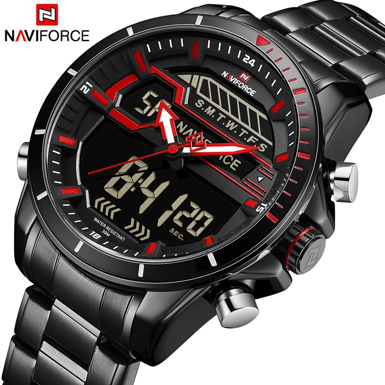

NAVIFORCE 9133 Sport Watches Waterproof Chronograph LED Digital Analog Watches Men's Steel Quartz Clock Relogio Masculino