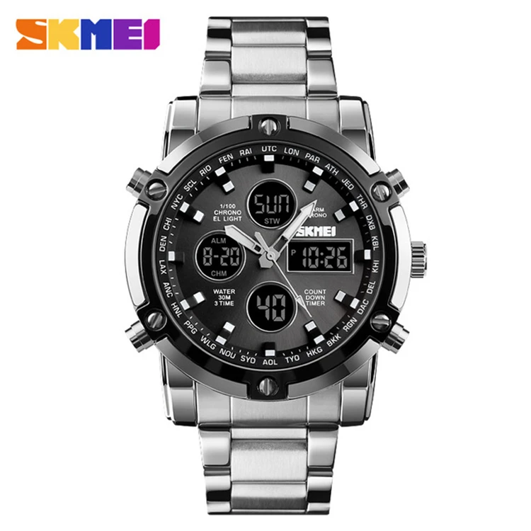 

SKMEI 1389 New Arrive Analog Digital Watch Men Full Steel Male Clock Men Quartz Sports Watches 2020