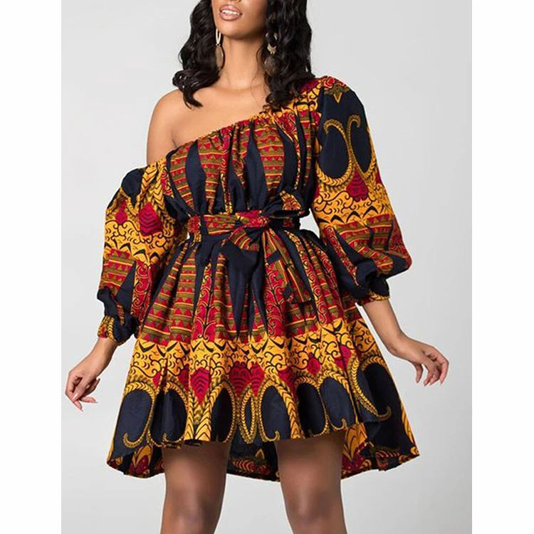 

Hot Sale New Fashion Lace-Up High Waist Comfortable African Print Summer Dress For Women, Shown