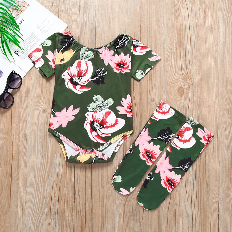 

2019 summer toddler baby girls clothing kid floral print short sleeve romper+pants outfits children clothes, As picture