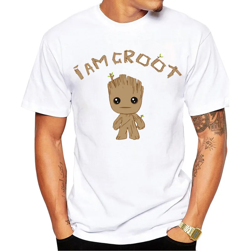 

New Men's Cotton Groot Shirts Men Summer Marvel Slim Tee Printing T-Shirts White Homme T-Shirts