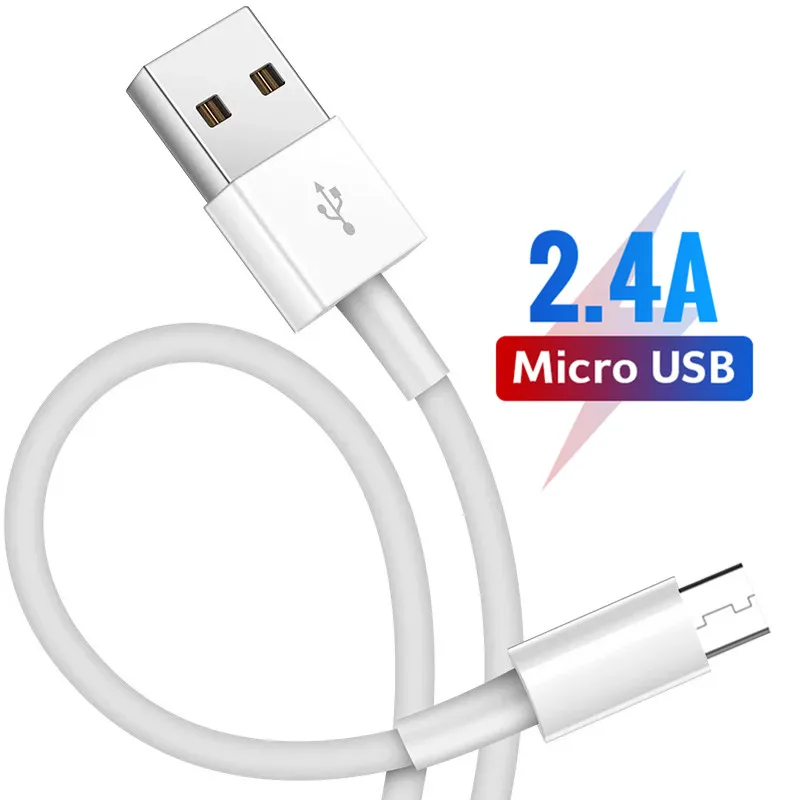 

1m 2m 3m Micro USB Cable 2.4A Fast Charge USB Data Cable for Hua Wei Samsung Xiaomi Android Mobile Phone USB Charging Sync, White