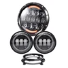7" 105W LED Motorcycle Headlight 4 1/2 Inch Fog Passing Lights Set for Touring Road King