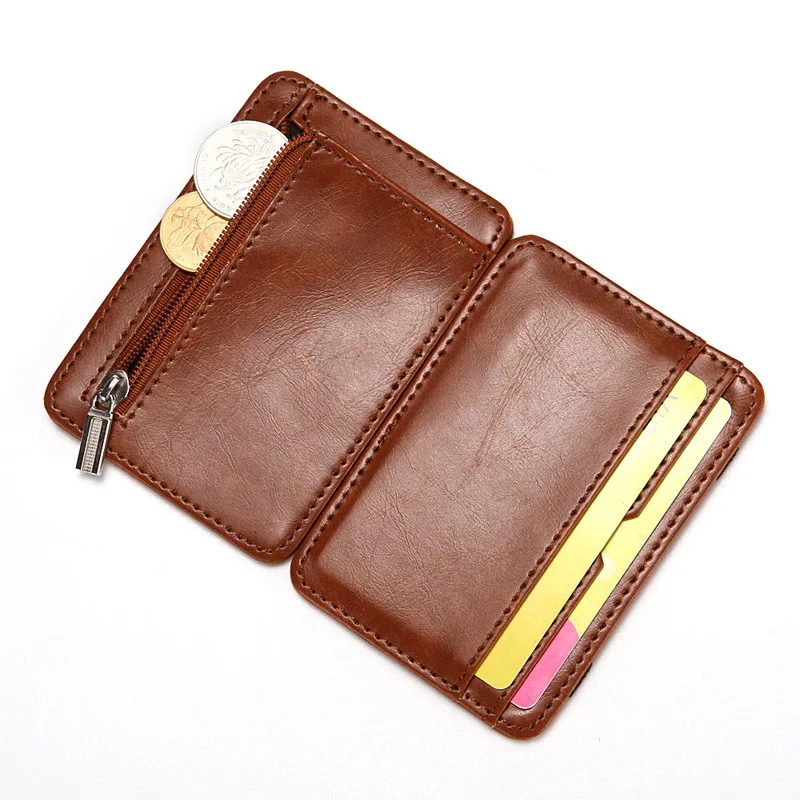 

MW1139 Creative Design Minimalist Man Synthetic Leather Magic Wallet With Zipper Coin Pocket, As pictures or customized