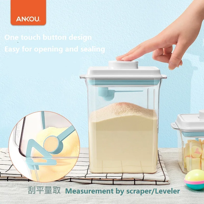 

Washable Scraper Style Food Grade Airtight Containers Bpa Free Push Button Design Flour Rice Cereals Milk Powder Storage Jars