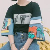 

Korean Style Cartoon Print T Shirt Summer Short Sleeve O-Neck Casual Tops