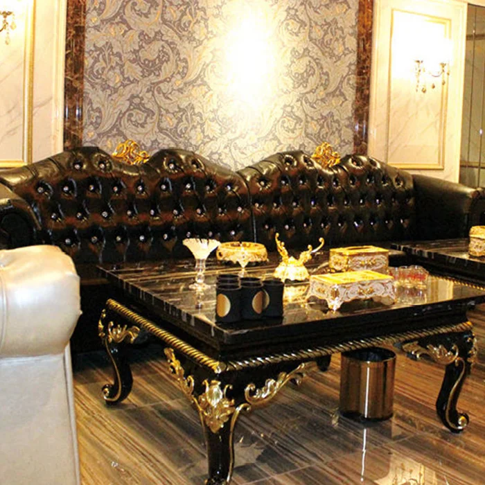 
OE FASHION Customized Luxury new classic black leather sofa used night club furniture 