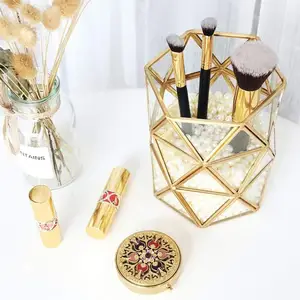 Image of Pearls Not Included Clear Glass Vase Cosmetic Beauty Makeup Brush Beauty Brush Storage Tube Organizer Metal +Glass Organizers