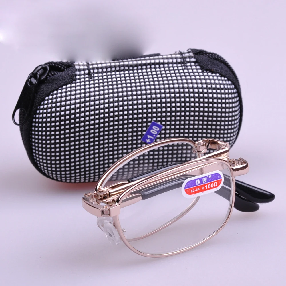 

classic unisex metal glasses read custom logo promotion foldable reading glasses with box