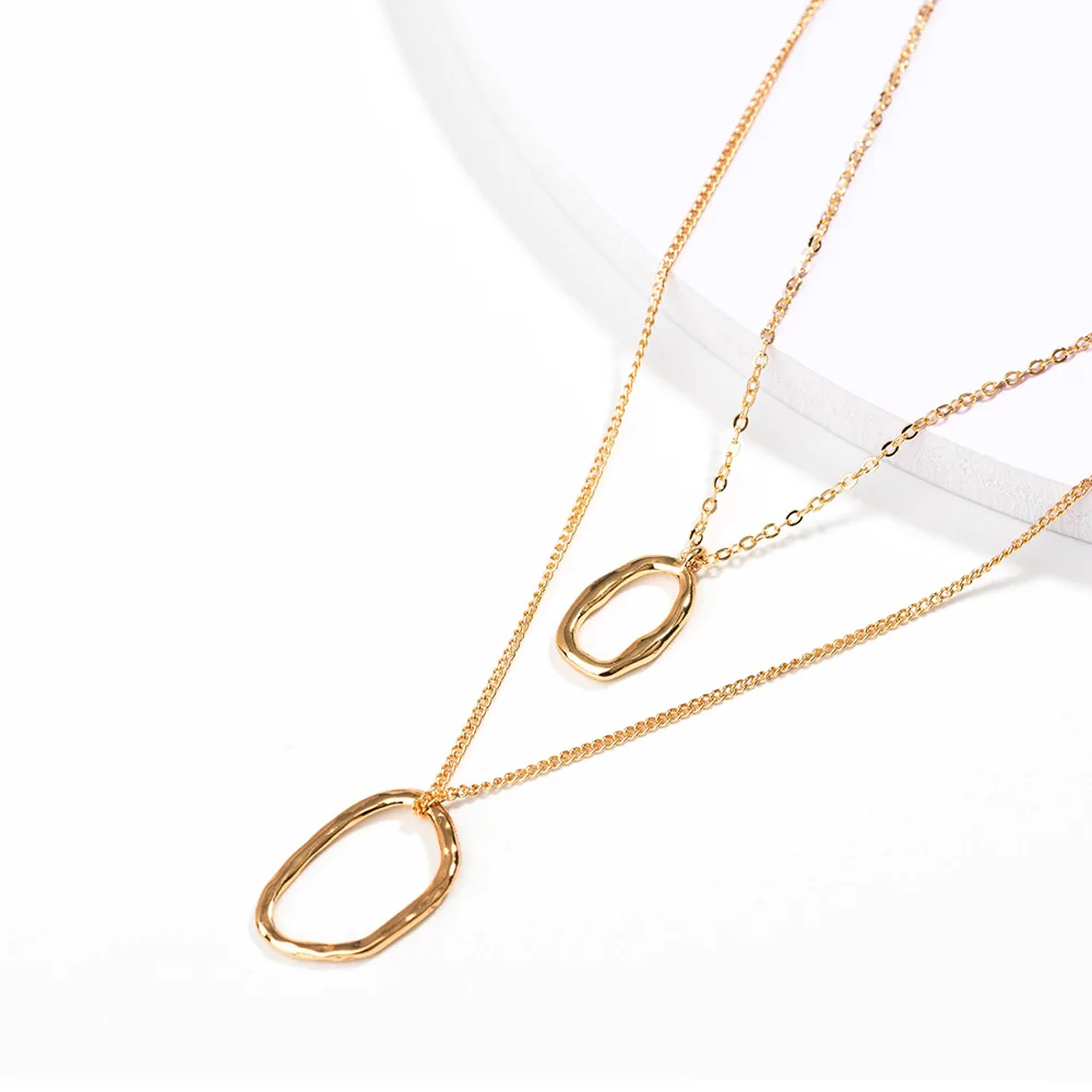 

Newest Gold Plated Multi Layer Necklace Geometric Circle Choker Necklace For Women