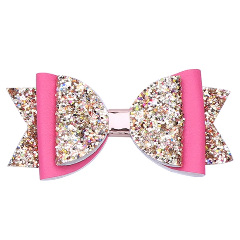 

Free shipping sequin double leather bow hair clips glliter big bows hairpins cartoon children's hair accessories for girls, Picture