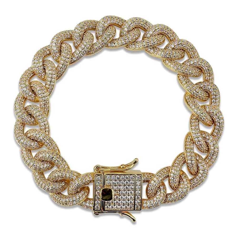 

Hip Hop Gold White gold Micro Paved Cubic Zircon 10mm Iced Out Miami Cuban bracelet for Men
