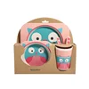 Eco Friendly Bamboo Fiber Baby Dinnerware Set Cartoon Feeding Toddler Tableware