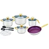 Induction base marble non stick coated fry pan cookware 12PC stainless steel cookware set with thermo knob