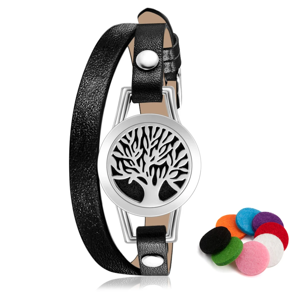 

Most Popular 316L Stainless steel oil diffuser bracelet,leather bracelet,Aromatherapy Diffuser bracelet for women, Silver color locket;black color leather