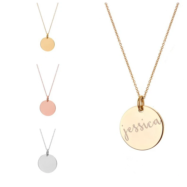 

Dainty Personalized Name Necklace Custom Disc Necklace, Gold,rose gold,black and silver