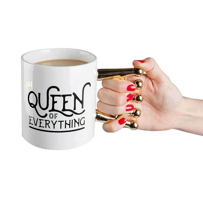 

Gold Crown Handle Ceramic Cups Queen Gift Coffee Mugs, As is