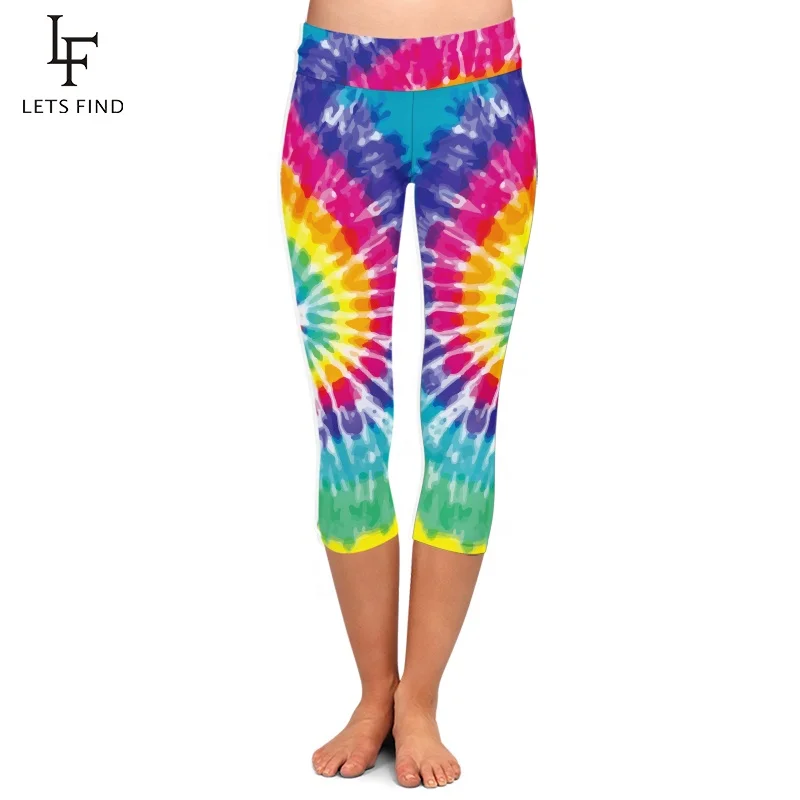 

High waist sexy women capri leggings custom rainbow printed 230gsm double brushed milk silk stretchy yoga pants