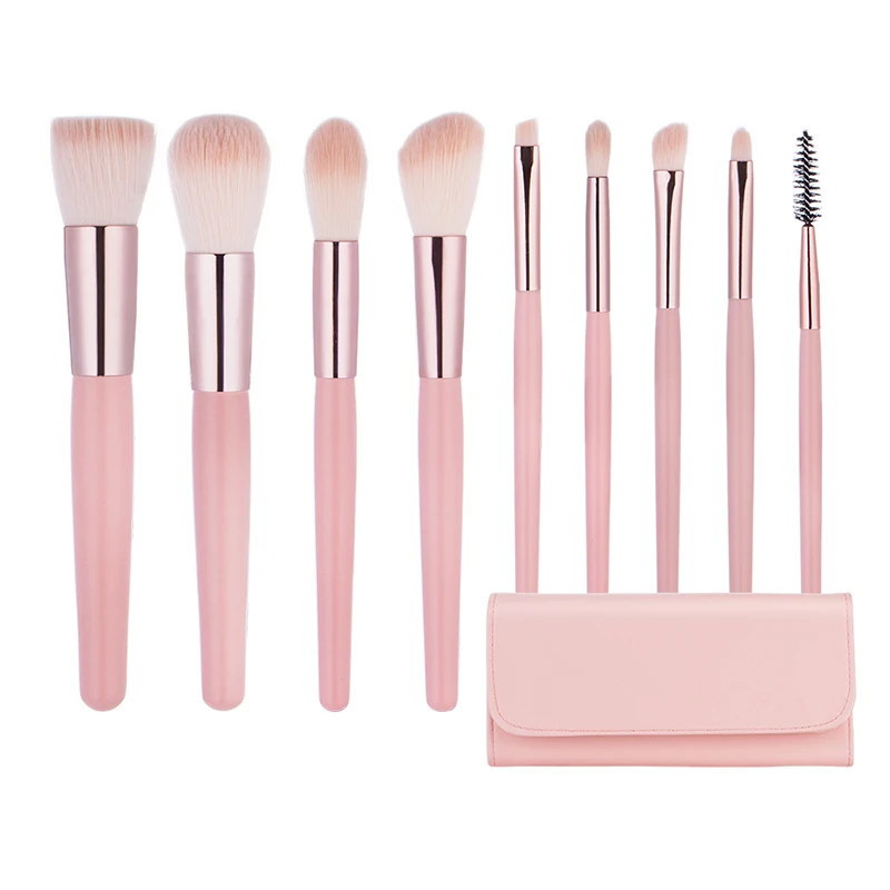

2019 Wholesale Ready To Ship Brushes Low MOQ Private Label Lovely Pink 9pcs Makeup Brush Set